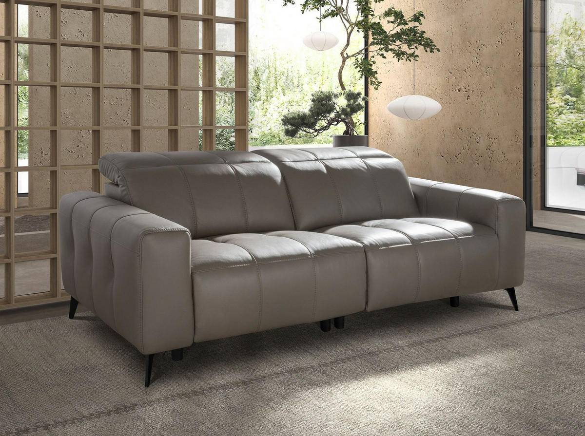 SOFA Klassisch Grau Schwarz 216/110/98 cm - Schwarz, Leder/Metall (216/98/110cm) - ANGEL CERDA