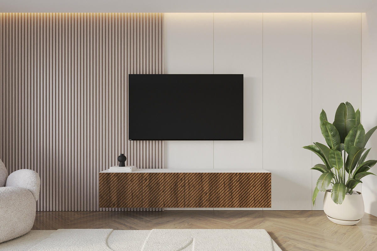 LOWBOARD ZENO-W 2x100x40x41 cm - Weiß / Katania - Eiche Wotan, Holzwerkstoff (200/40/41cm) - ALTDECOR