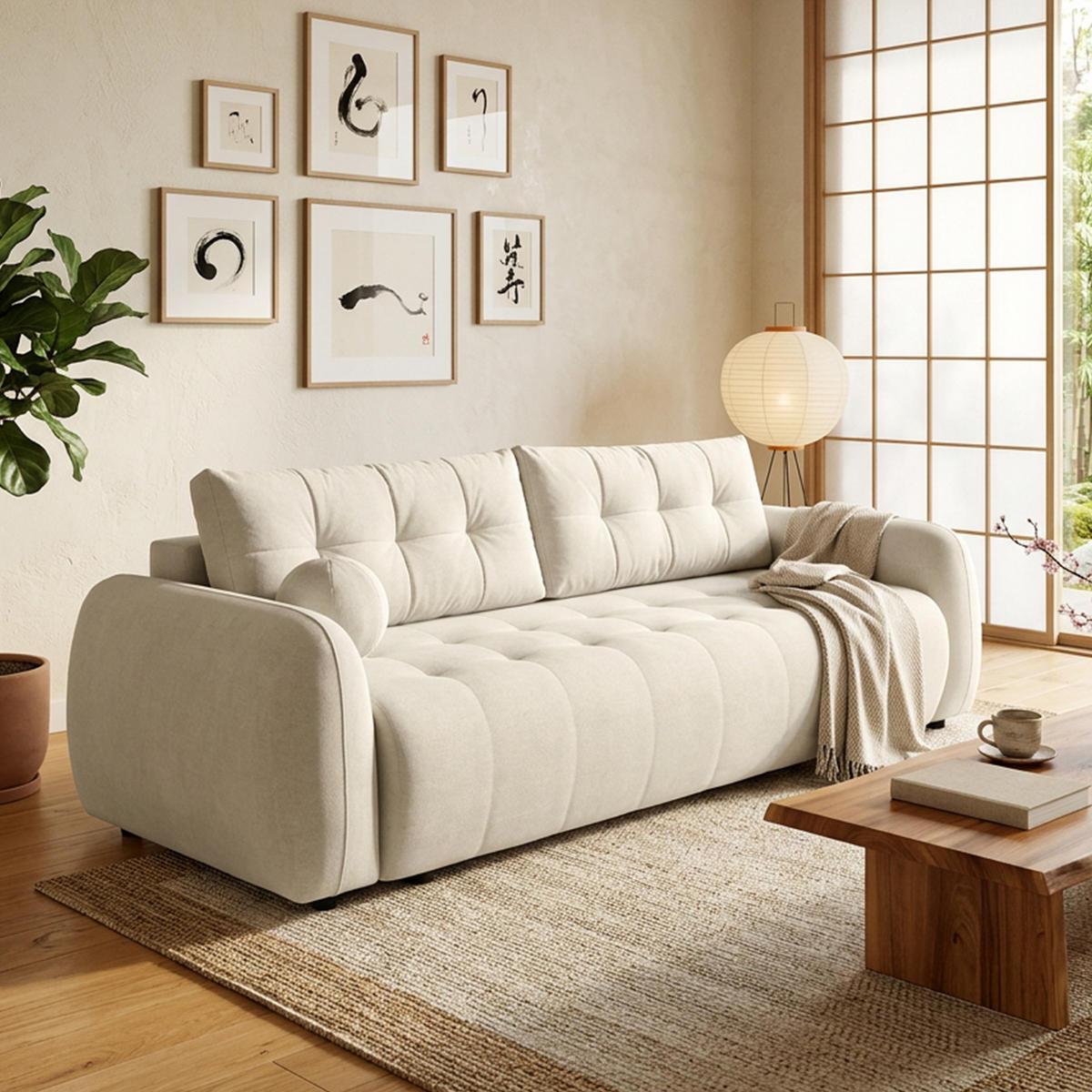 SOFA ARNIS mit Schlaffunktion, Cremeweiß - Creme, Textil (252/70/105cm) - Fedve