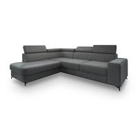 ECKSOFA ALVORO L-S Grau Velours-Stoff mit Schlaffunktion - Grau, Holz (253/190cm) - MASSENO