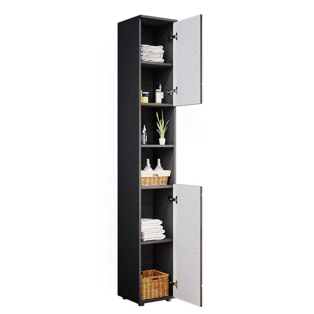 BADSCHRANK Irma Anthrazit Hochglanz 30 x 192 cm - Anthrazit, Holzwerkstoff (30/192/30cm) - Vicco