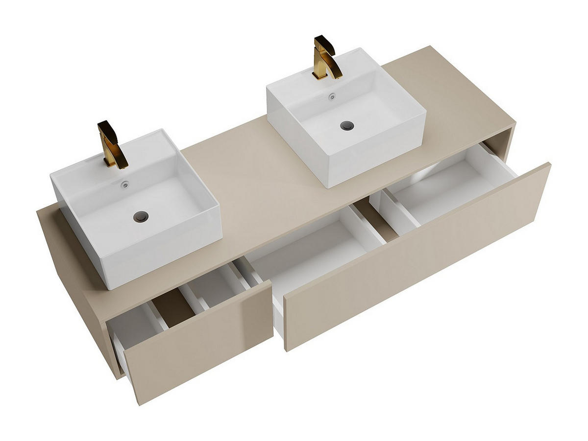 DOPPELWASCHTISCH - 150cm x 47cm - Holzspan - beige - ISAURE - Beige, Holz (150/32/47cm) - Vente-Unique
