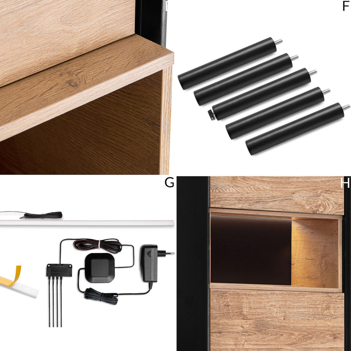 REGAL LOFTY Kreuzeinlage, schwarz / Eiche natur - Eichefarben/Multicolor, Holzwerkstoff (52/174/41cm) - KONSIMO®