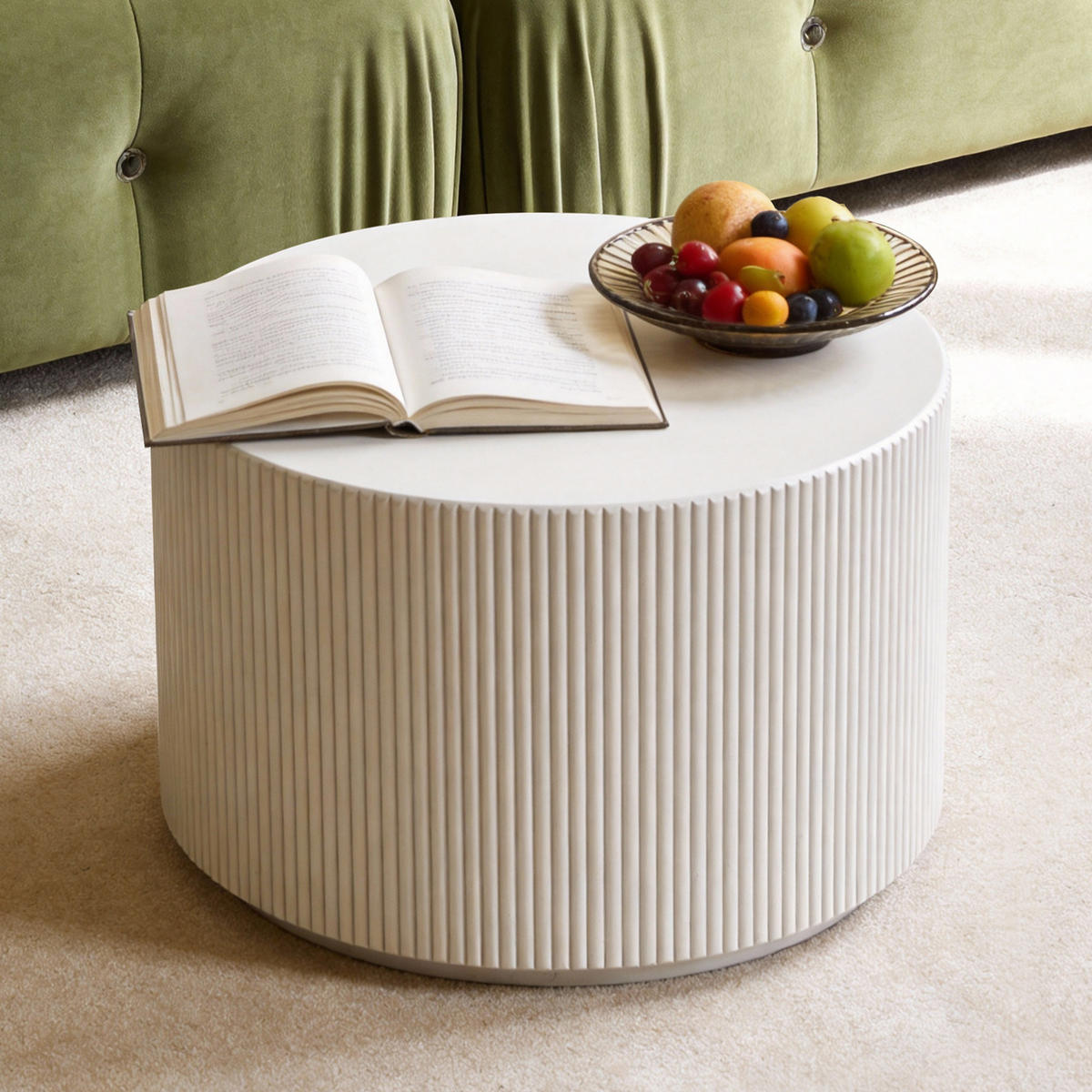 COUCHTISCH AUCKLAND Rund Klein aus Beton 50 x 50 x 35 cm - Creme, Naturmaterialien (50/50/35cm) - Elementi