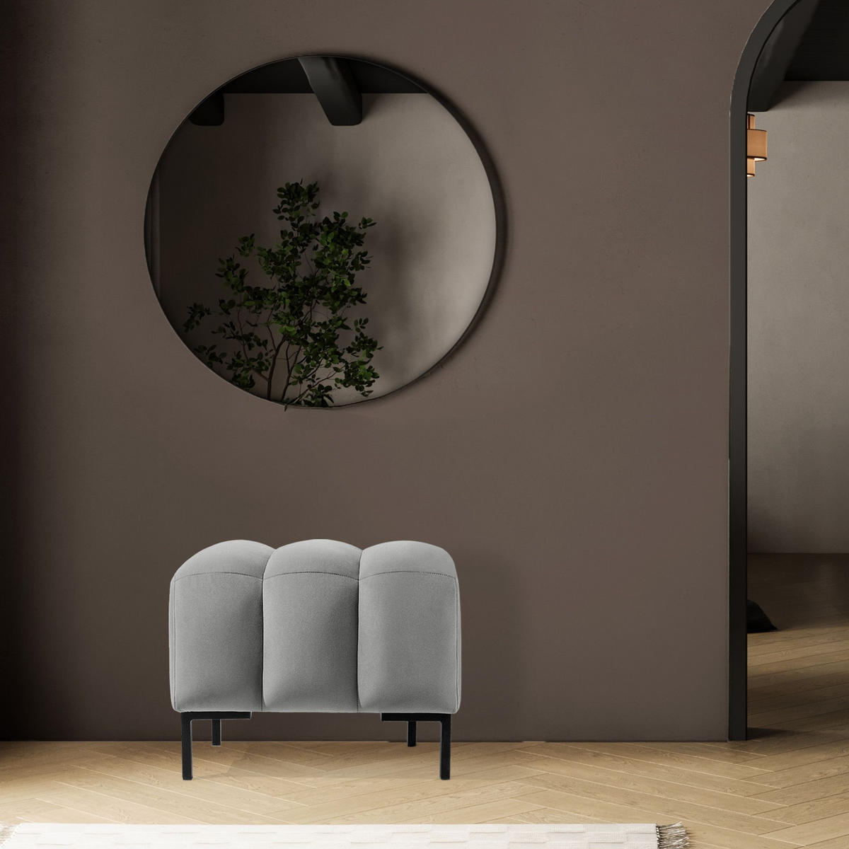 SITZHOCKER Polsterhocker PECCO, Veloursstoff - Hellgrau/Schwarz, Holz/Textil (60/50/50cm) - KONSIMO®