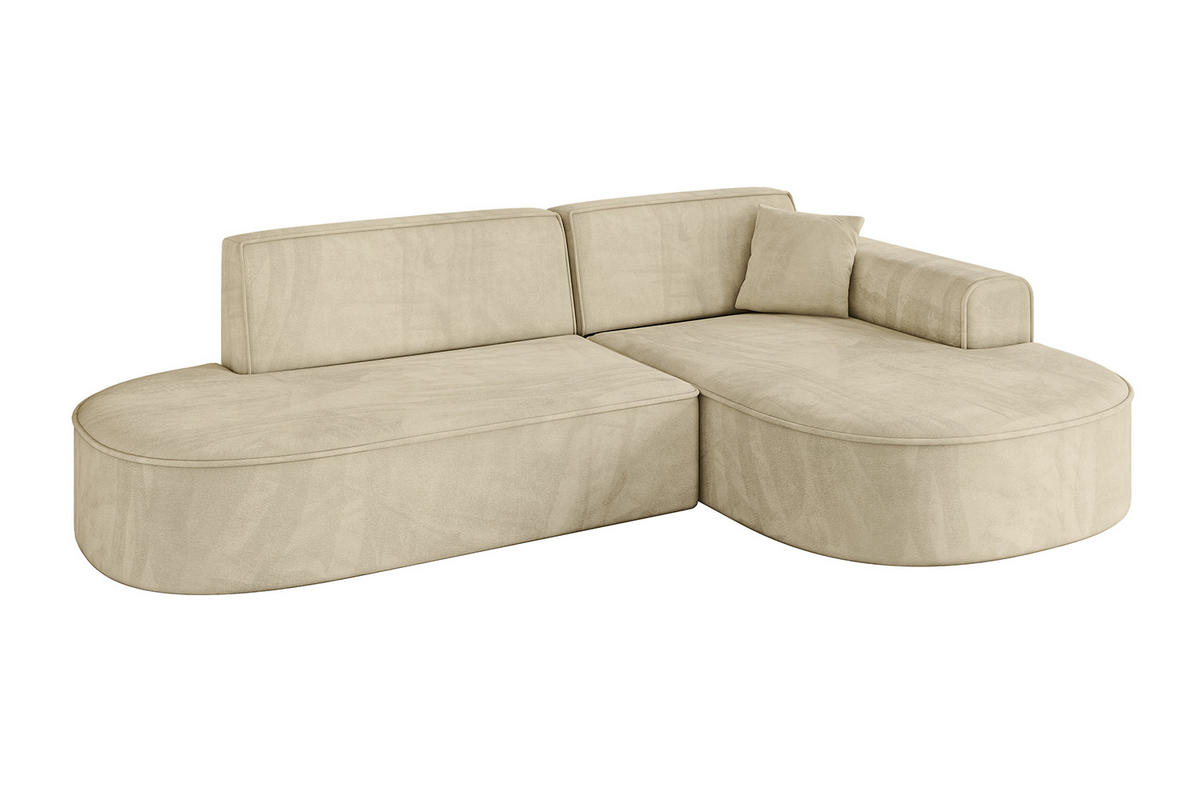 ECKSOFA Ottomane Rechts MARI-L1 - 243x171x79 cm Beige Velours - Beige/Schwarz, Holzwerkstoff/Kunststoff (171/243cm) - ALTDECOR