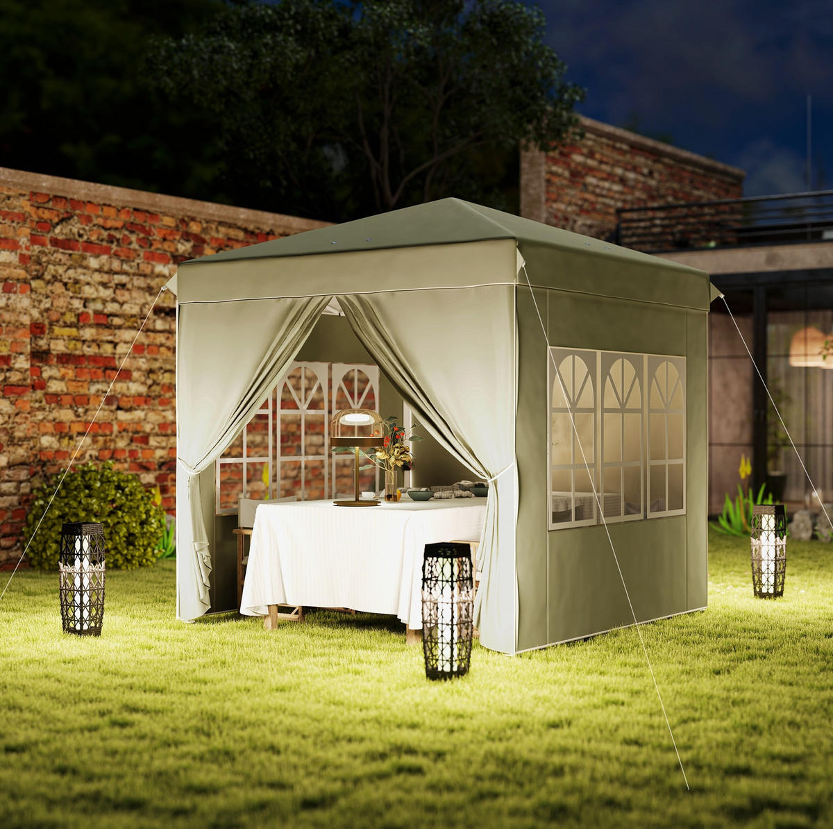 PAVILLON 248/248/270 cm cremeweiß aus Polyester höhenverstellbar - Beige, Textil (248/270/248cm) - OKWISH