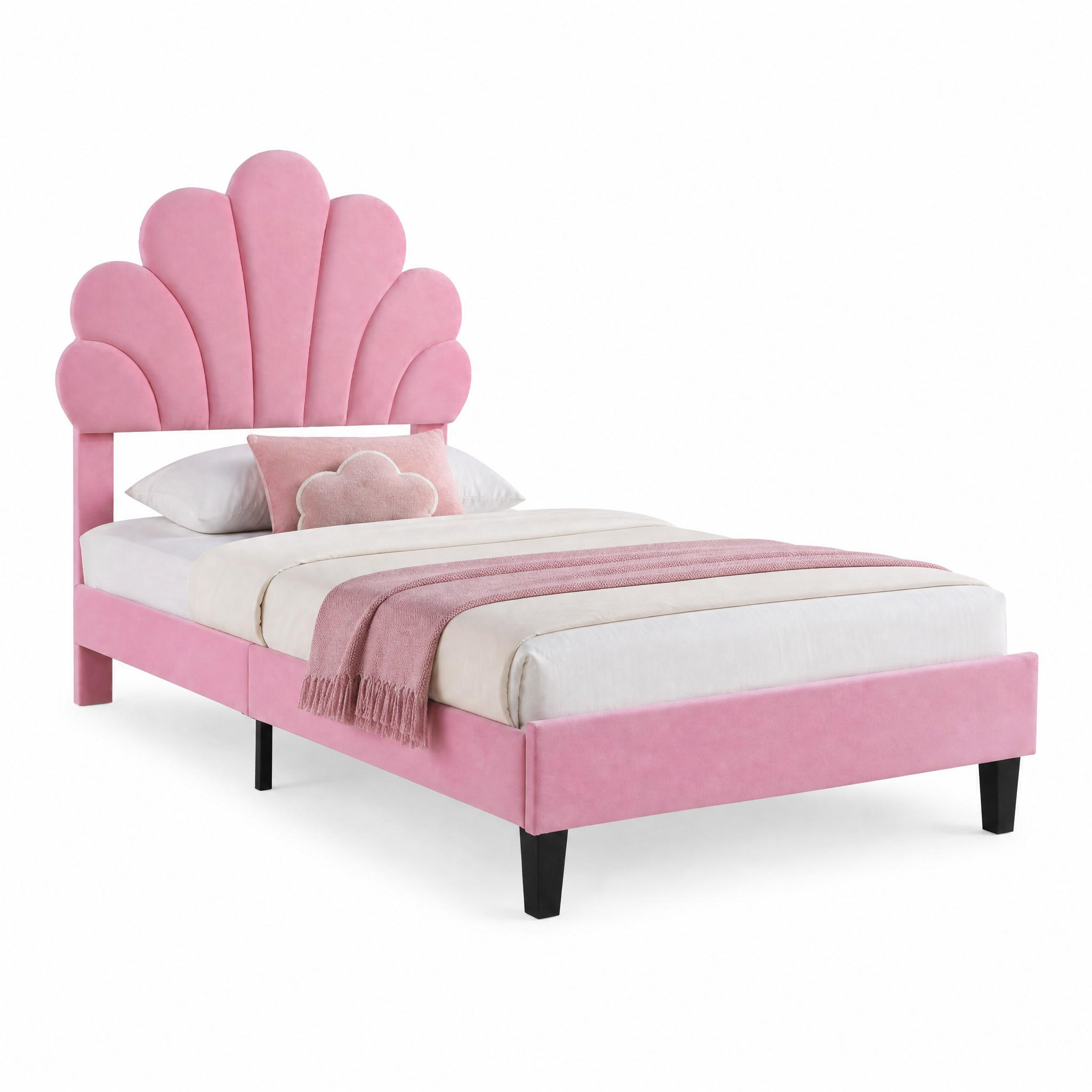 POLSTERBETT mit Blumen-Kopfteil 90x200 cm Samt Pink - Pink, Holz (90/200cm) - Meubliv