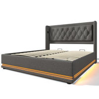 POLSTERBETT Baumwolle 140x200 cm Grau mit Stauraum, LED-Beleuchtung, USB und Typ-C - Grau, Textil (140/200cm) - IVMEU