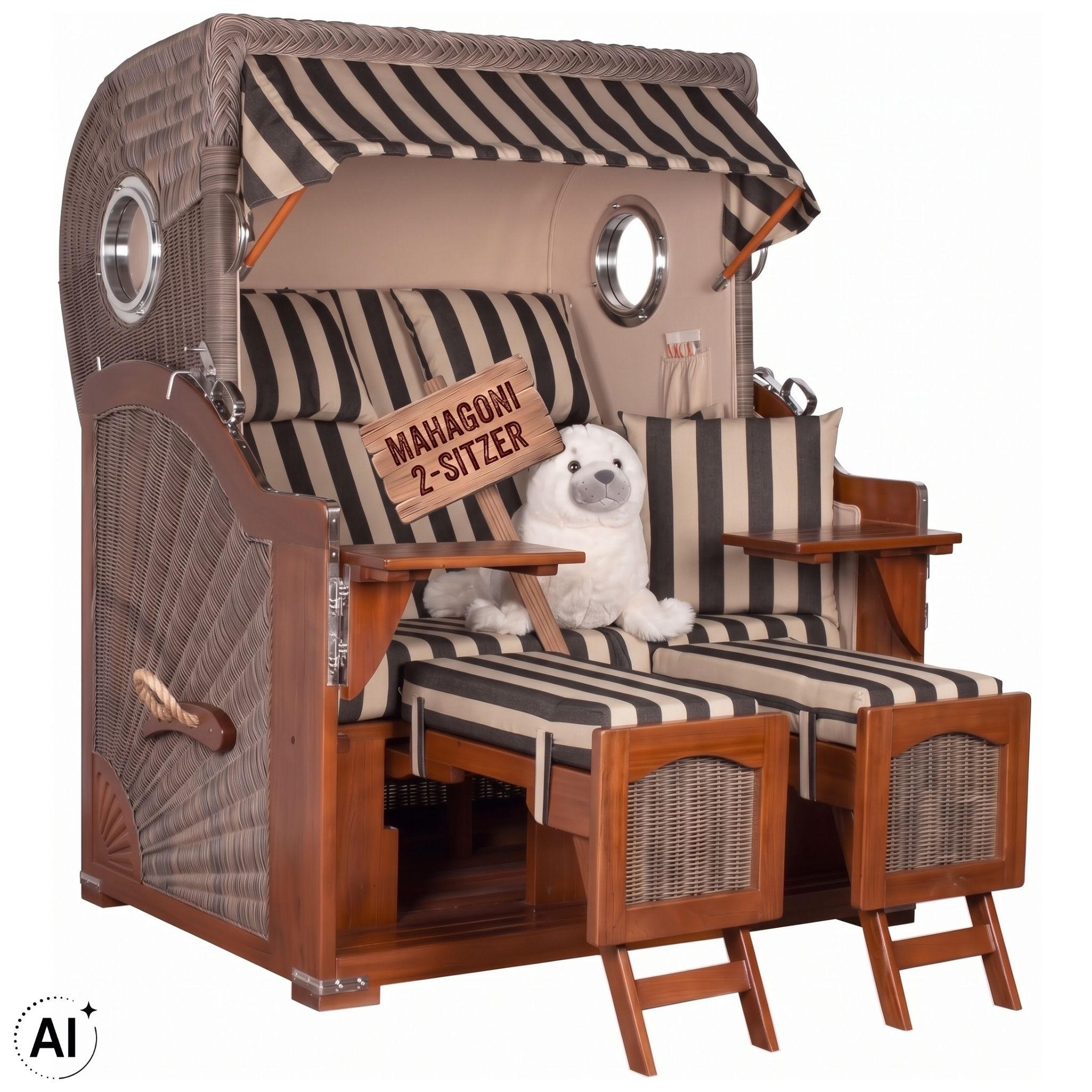 STRANDKORB 2-Sitzer Düne Mahagoni 581 - Anthrazit/Braun, Holz (125/170/80cm) - Mr. Deko