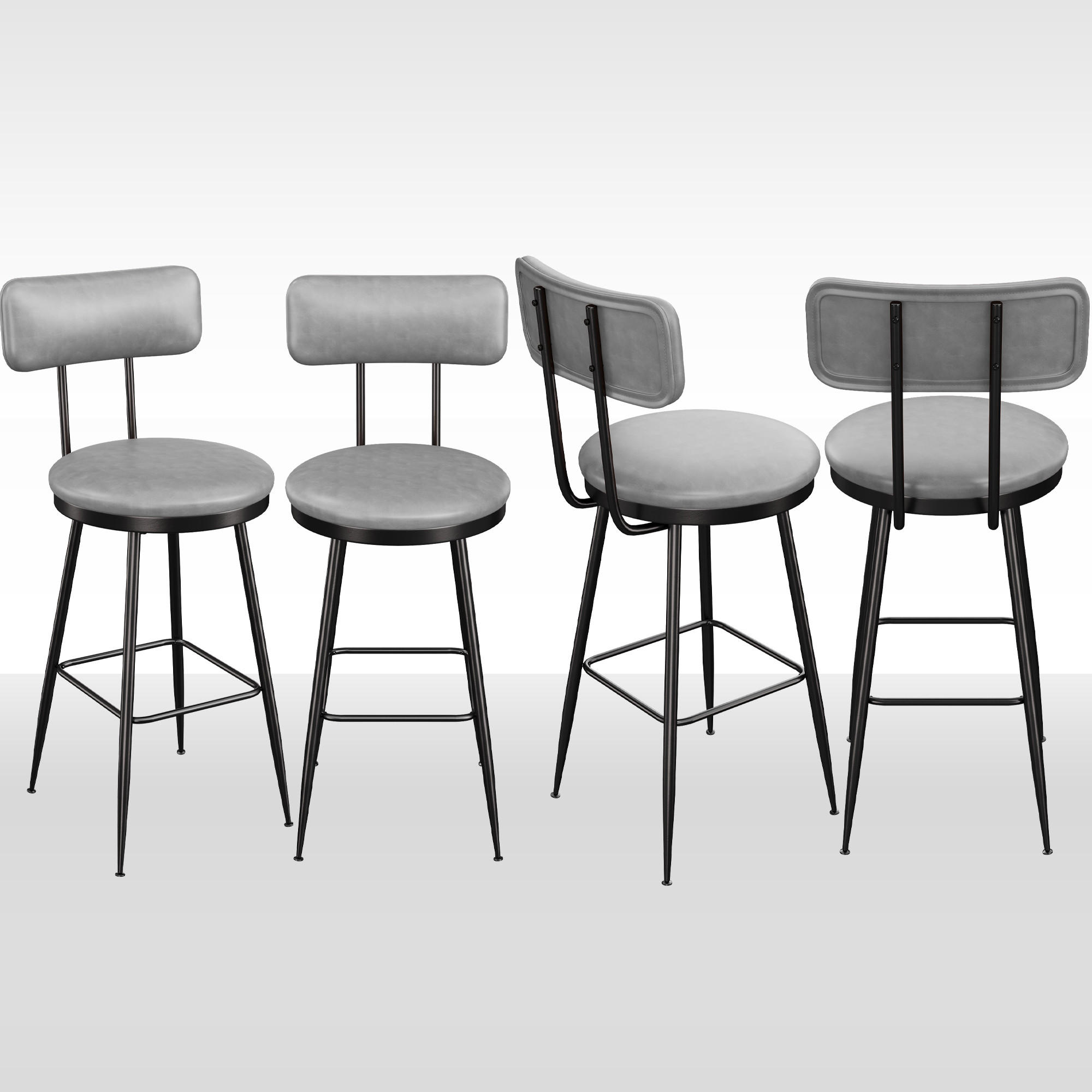 BARHOCKER 4er-Set mit Rückenlehne, Grau - Grau, Metall (34/85.5/34cm)