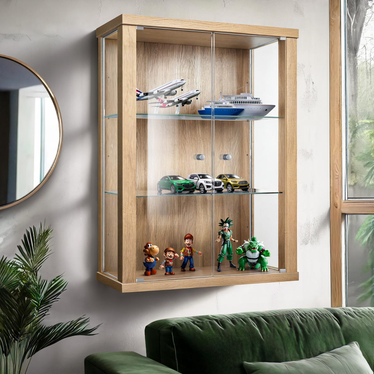 HÄNGEVITRINE 25/60/80 cm mit 2 höhenverstellbaren Glasböden - Transparent/Silberfarben, Glas/Holzwerkstoff (60/80/25cm) - K-Möbel
