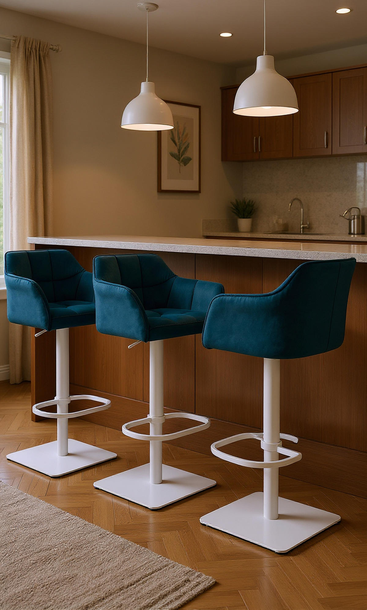 BARHOCKER Damaskus W Samt grün - Weiß/Grün, Textil/Metall (64/110/48cm) - TPFLiving