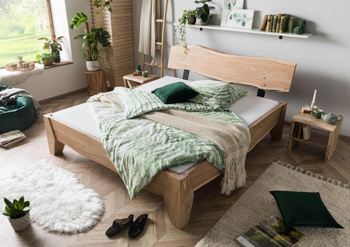 BETT Massivholz Akazie 180 x 200 x 99 natur PURE ACACIA #314 - Naturfarben, Holz (180/200cm) - Massivmoebel24