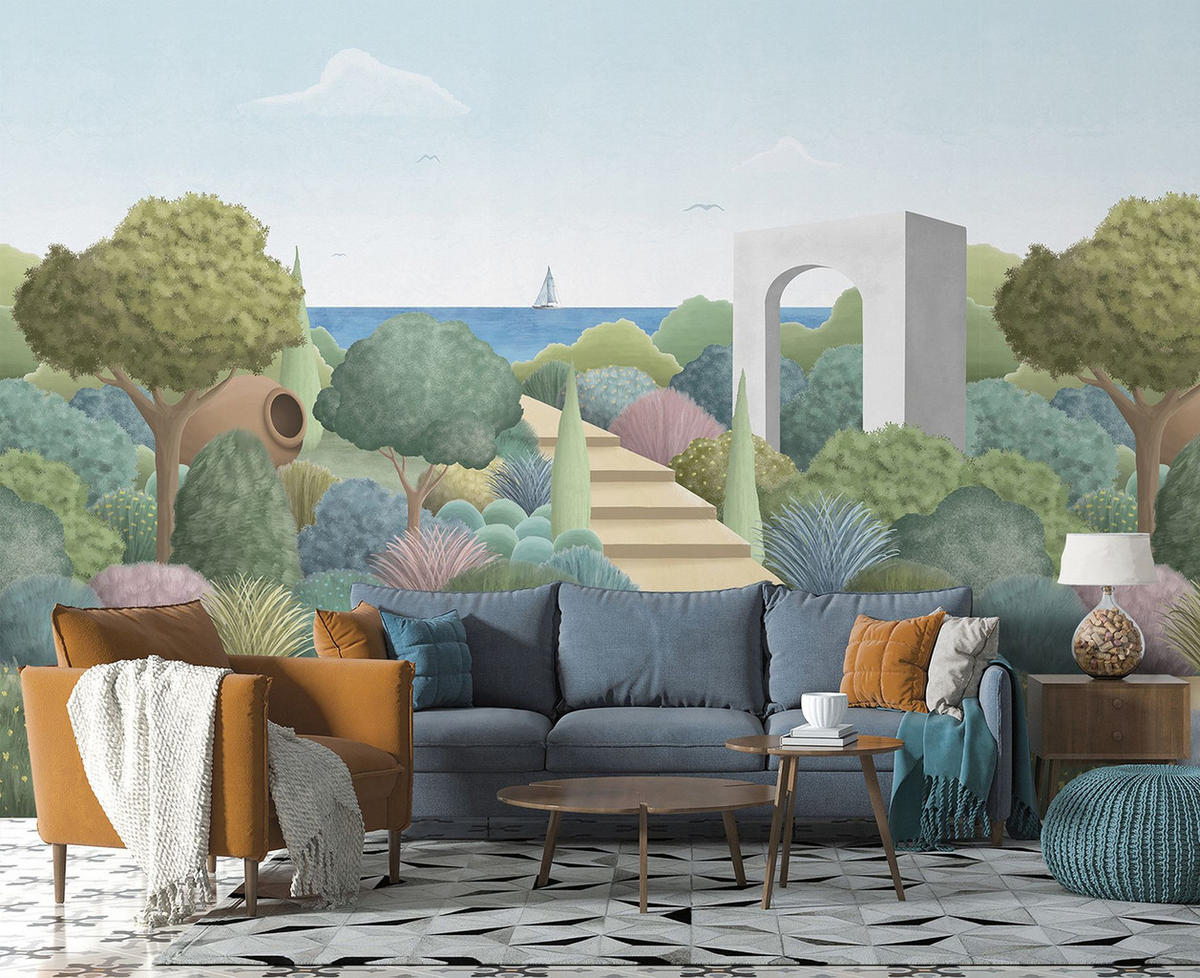 FOTOTAPETE Landschaft 318 x 280 cm - Blau, Papier (318/280cm) - Sanders & Sanders