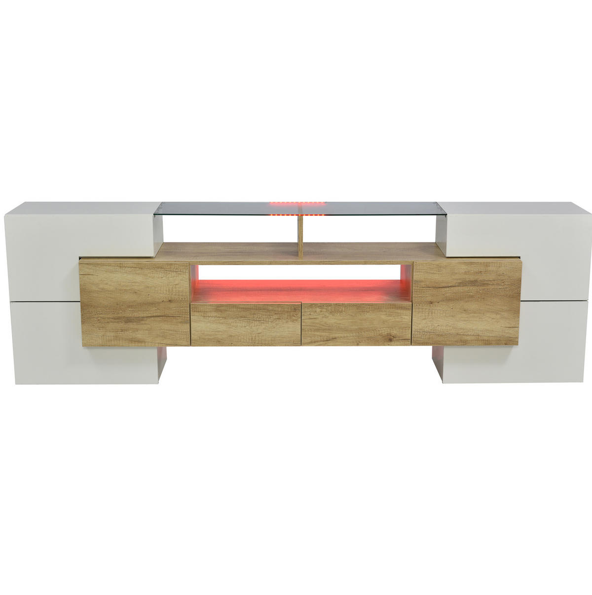 LOWBOARD 200/35/60 cm in Natur und Hochglanzweiß aus MDF mit LED-Beleuchtung - Weiß, Holzwerkstoff (30/60/200cm) - OKMYHOME