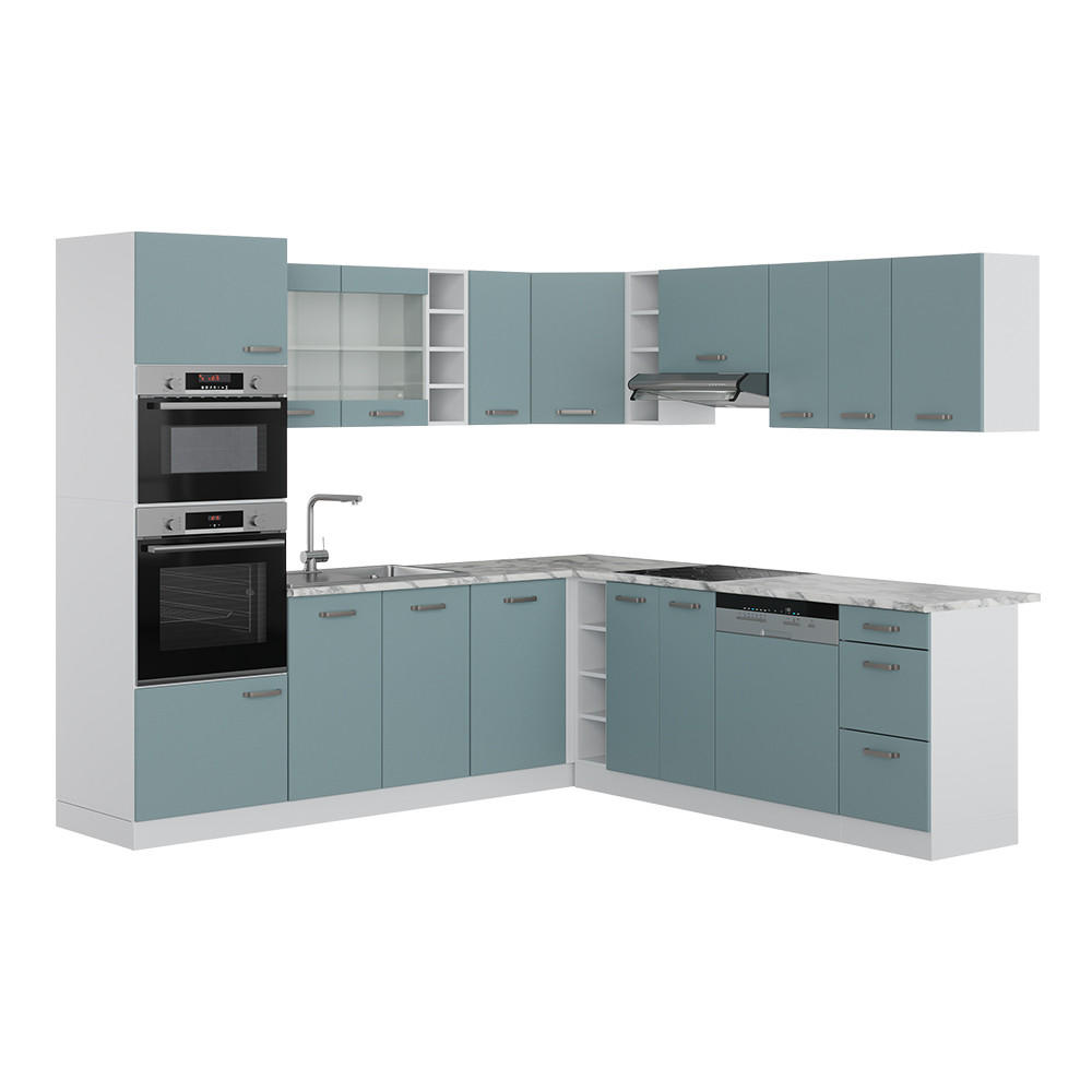ECKKÜCHE R-Line Blau-Grau/Weiß 237 x 60 cm ohne AP - Blaugrau/Weiß, Holzwerkstoff (247/81.6/46cm) - Vicco