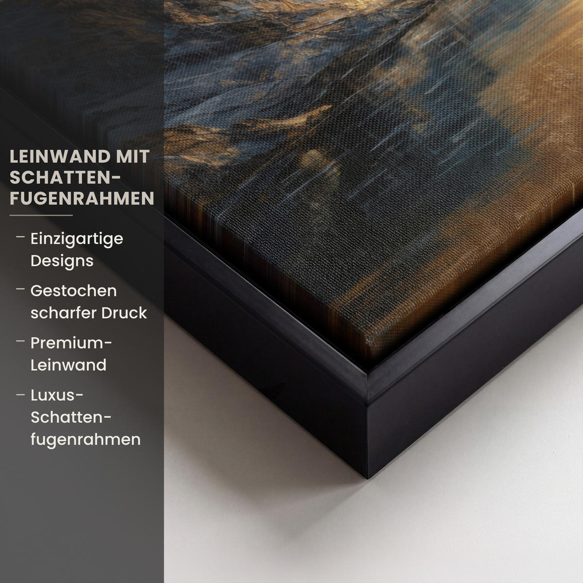 LEINWAND Bilder mit Rahmen - Bergkulisse mit goldenem Sonnenuntergang - 30x20 - Goldfarben, Textil (30/20cm) - MuchoWow