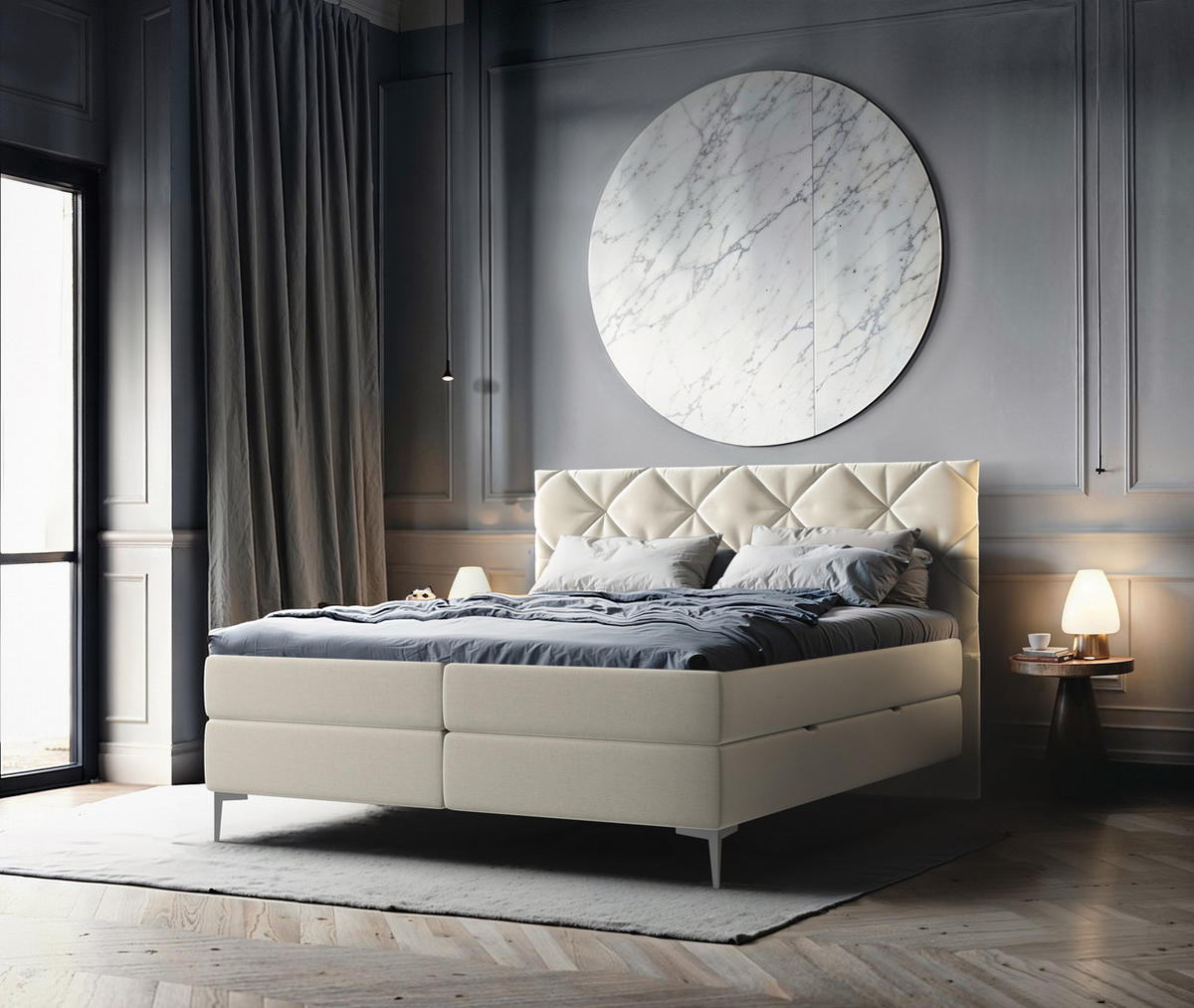 BOXSPRINGBETT Anmut 160x200 cm – Beige, mit Bettkasten und Kaltschaum-Topper - Beige, Textil (160/200cm)