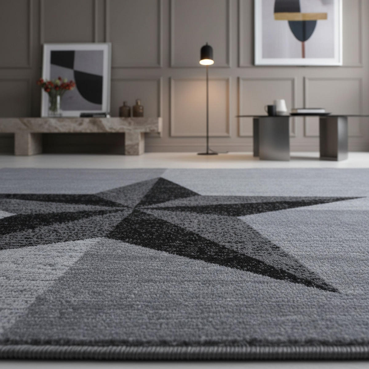 TEPPICH Kurzflor Sterne-Muster Polypropylen Wohnzimmer Grau Läufer 80x150 - Grau, Textil (80/150cm) - KADIMA DESIGN