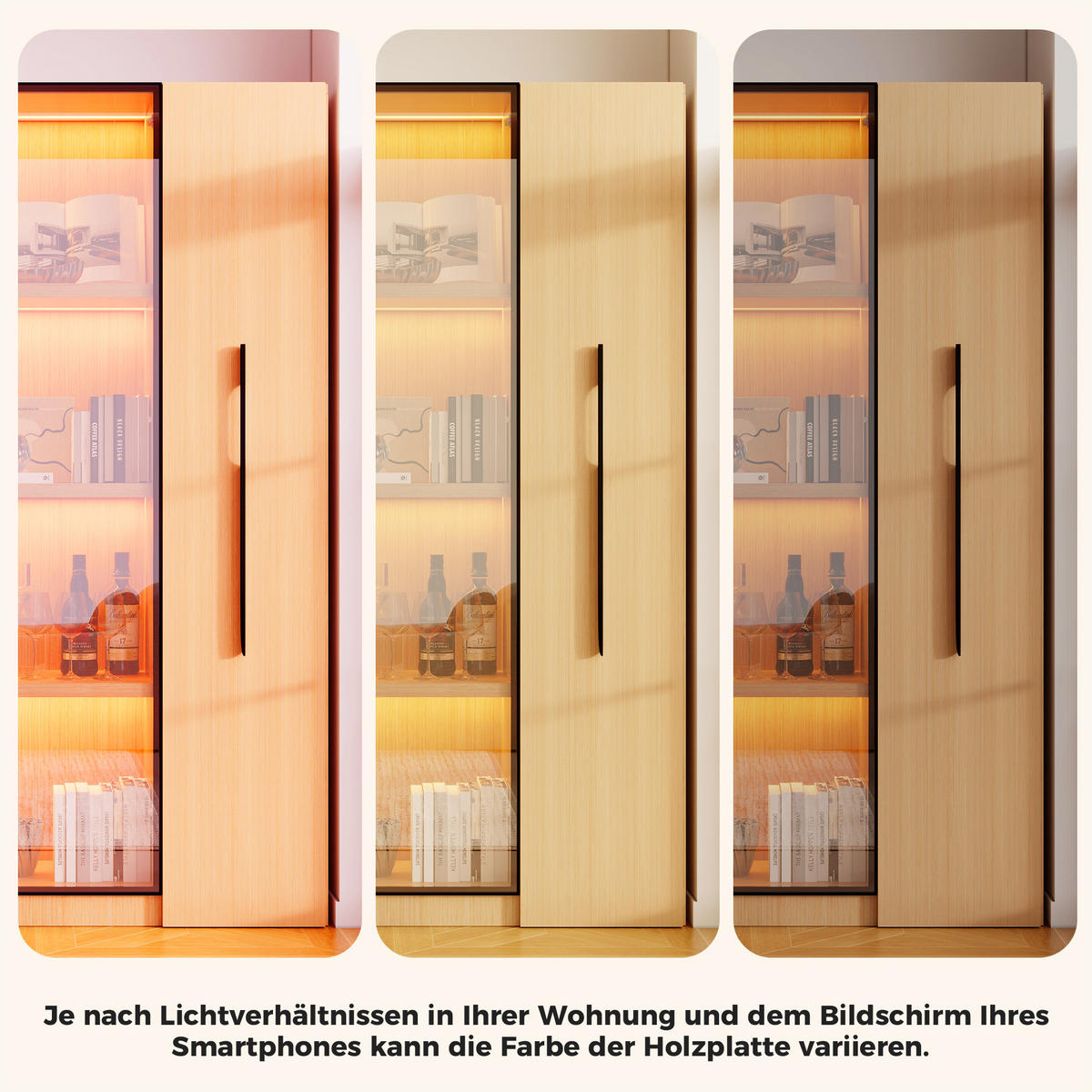 VITRINE LED Glastür Seitenauszug 160cm Modern - Eichefarben, Holzwerkstoff (110/160/35cm) - FLIEKS