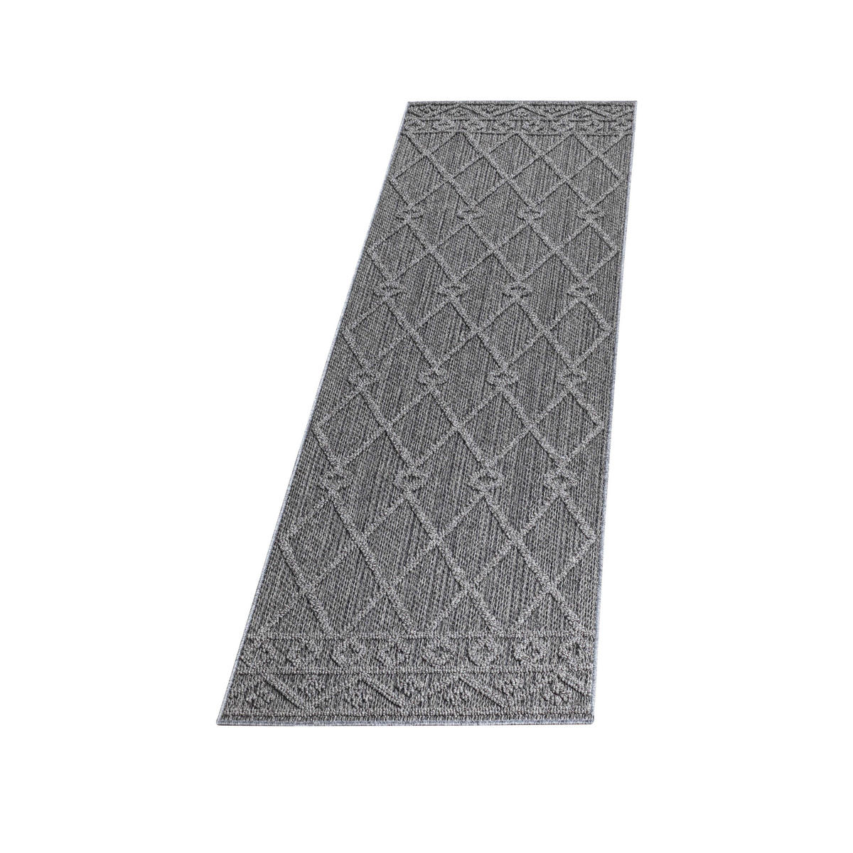 TEPPICH Outdoor Flachgewebe Berber-Muster Polypropylen Terrasse Grau Läufer 80x250 - Grau, Textil (80/250cm) - KADIMA DESIGN