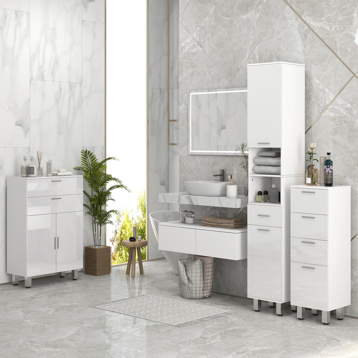 HOCHSCHRANK DE-12470 30/30/180 cm Weiß Hochglanz - Weiß, Holzwerkstoff (30/180/30cm) - ComfortXL