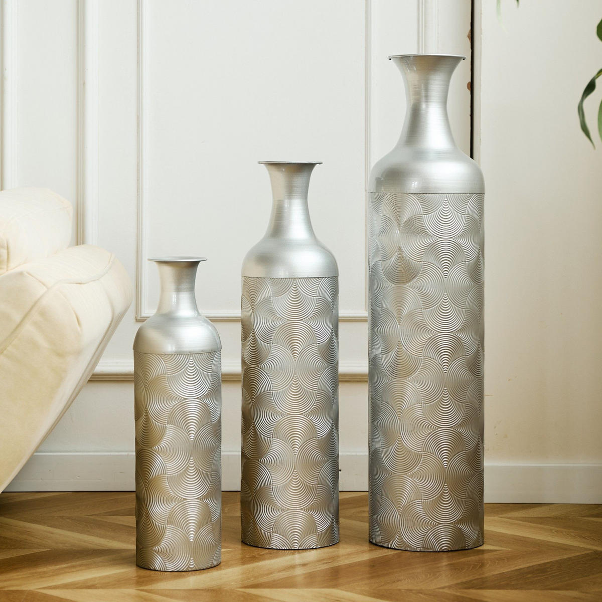 BODENVASE Metallvase,50/66/83 cm,3 tlg.Dekovase,Silber - Silberfarben, Metall (83cm) - LVHOM