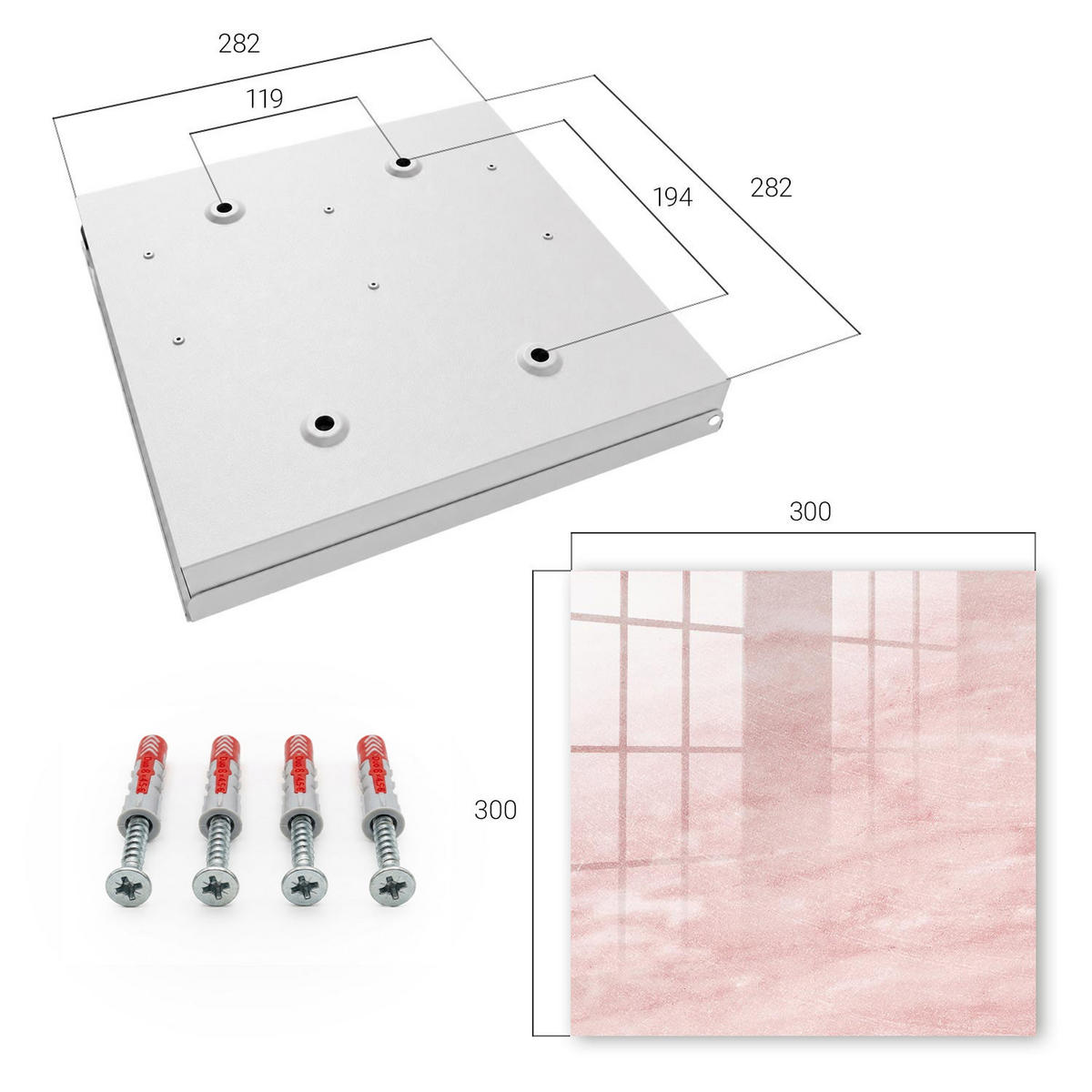 SCHLÜSSELBOX Weiß 30x30 cm – Türöffnung nach rechts - Rosa Webmuster - Pink, Metall (30/30/5cm) - TULUP