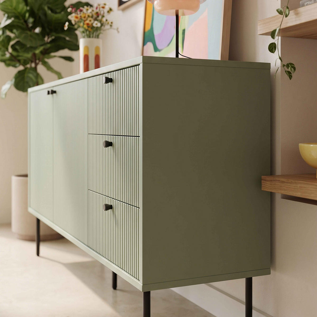 SIDEBOARD 150 cm, Salbeigrün - Grün, Holz/Metall (150/75/40cm) - Oviala