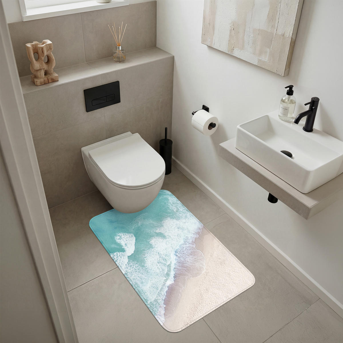 KOUPELNOVÁ PŘEDLOŽKA Pláž - Moře - Příroda - Léto 60x90 cm - tyrkysová, textil/plast (60/90cm) - OnlyWow