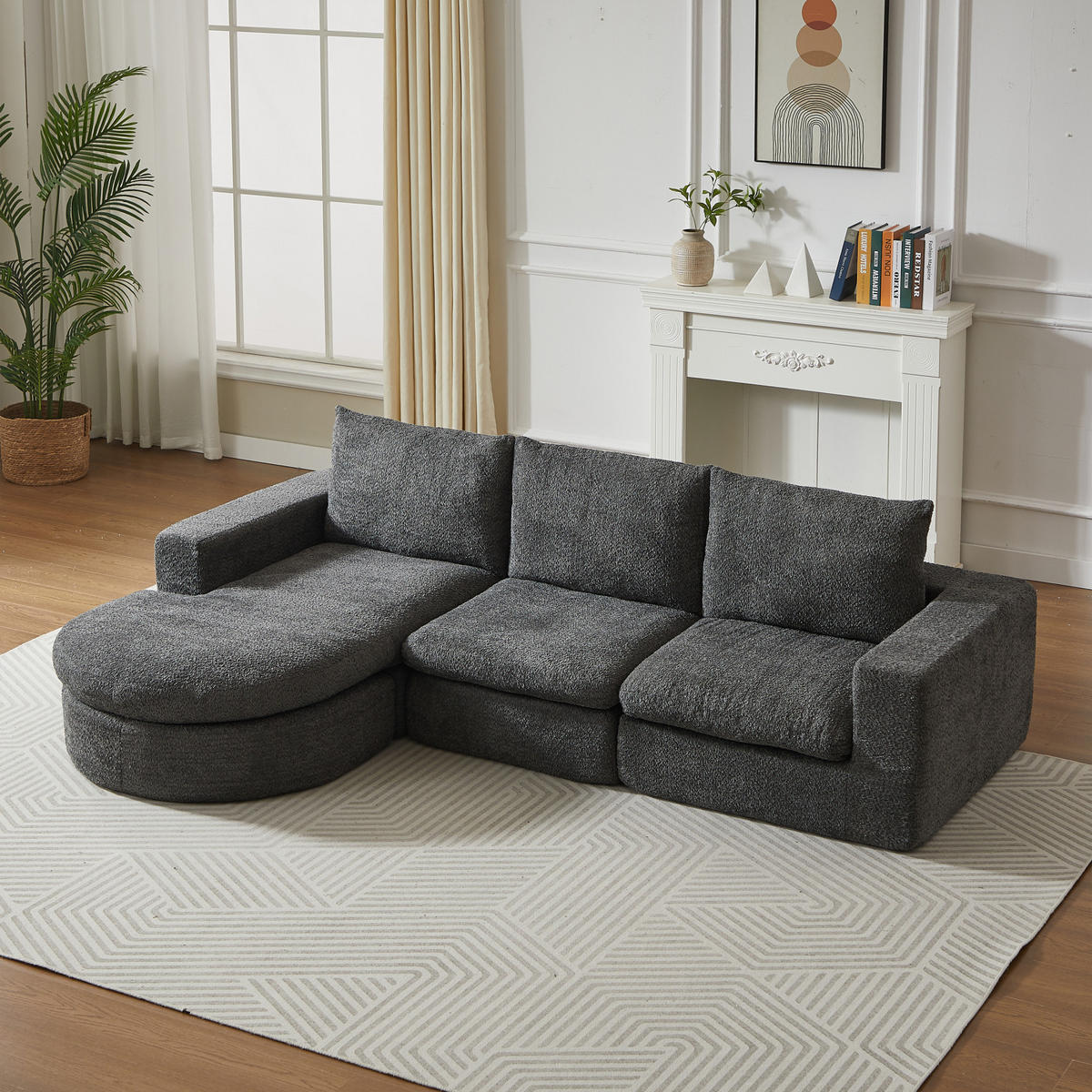 ECKSOFA 3-Sitzer sofa mit schlaffunktion,L-Form Grau, Modular Sofa Chenille - Grau, Textil (250/120cm) - PARAFTA HOME