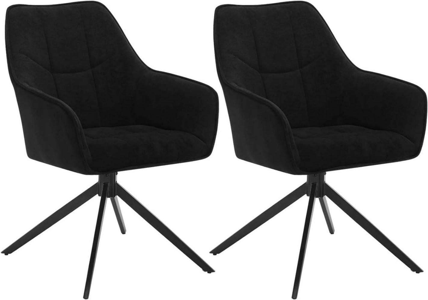 ESSZIMMERSTUHL 2er Set, drehbar, Chenille & Cord, Schwarz - Schwarz, Kunststoff/Textil (58/86/63.5cm) - Woltu
