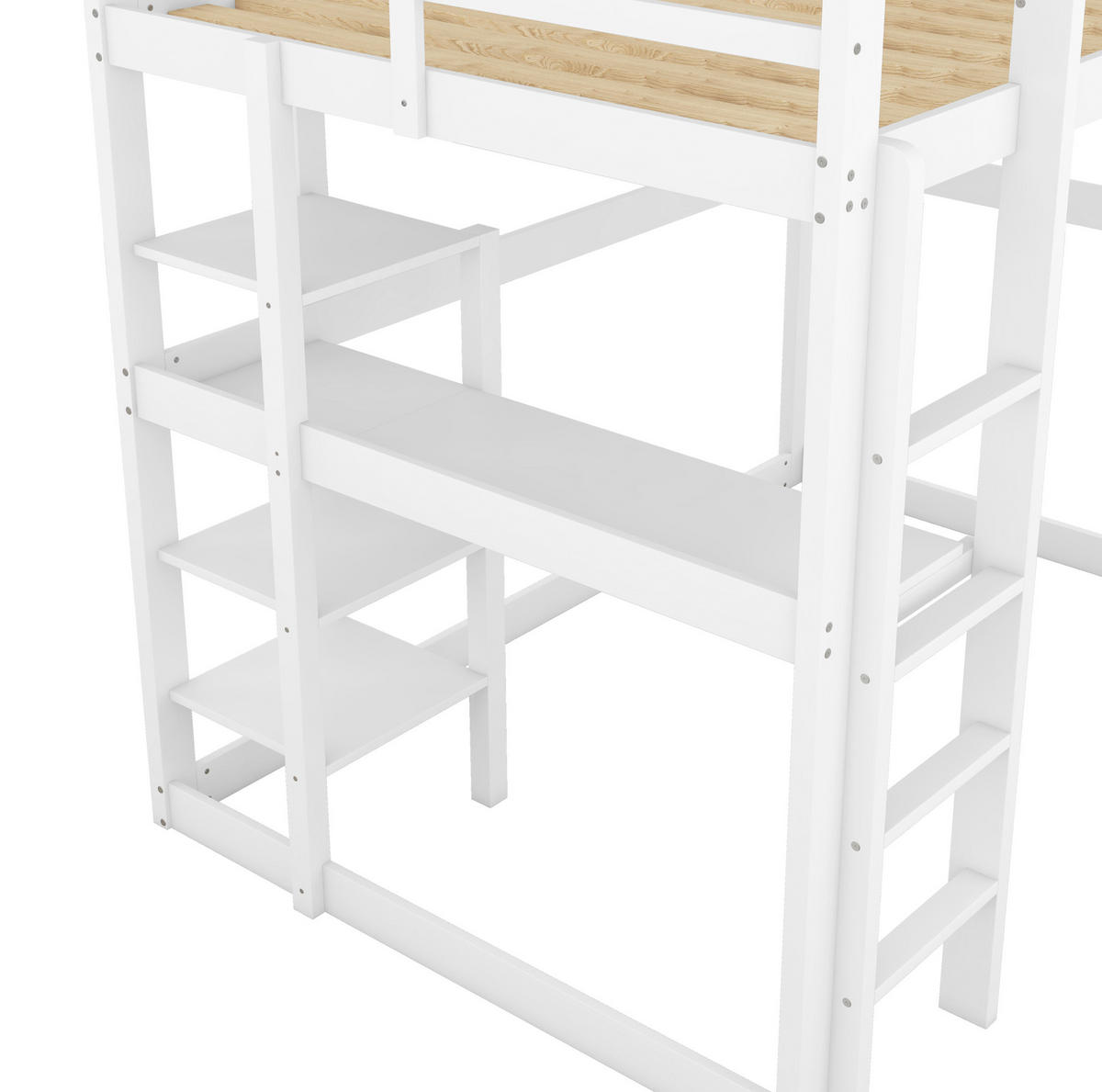 HOCHBETT 140/200 cm Antique White aus Kiefernholz und MDF mit Schreibtisch und 4 Ablagefächern - Weiß, Holz (140/200cm) - OKMYHOME