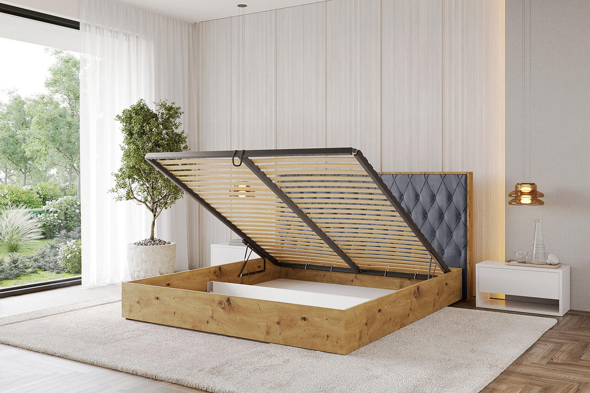 POLSTERBETT mit Bettkasten und Lattenrost, Bett mit Matratze H3/H4 - ENZO5 120x200 Dunkelgrau - Dunkelgrau, Holzwerkstoff/Textil (120/200cm) - ALTDECOR