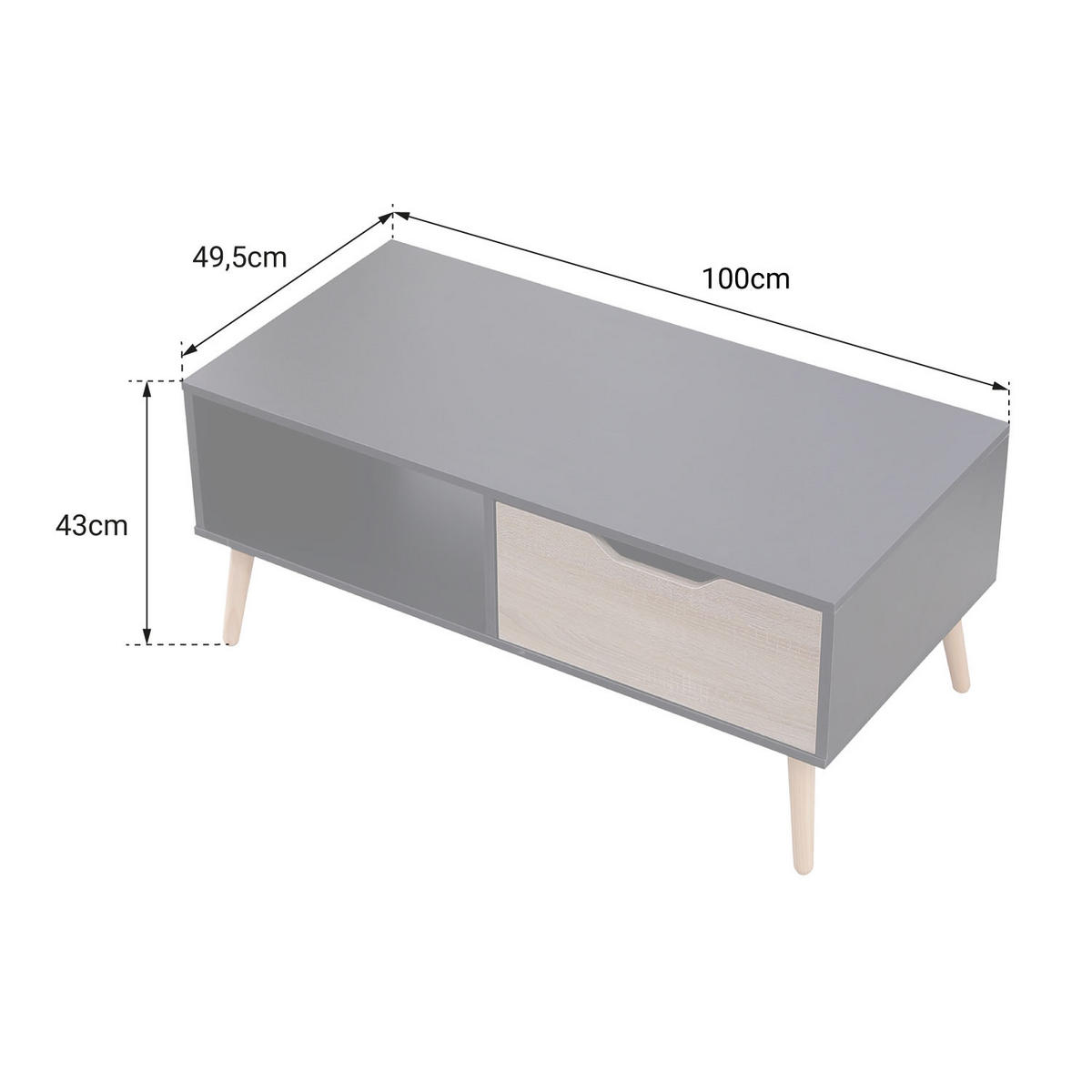 COUCHTISCH Freja Schwarz - Schwarz, Holzwerkstoff (100/49.5/43cm) - Happy Garden