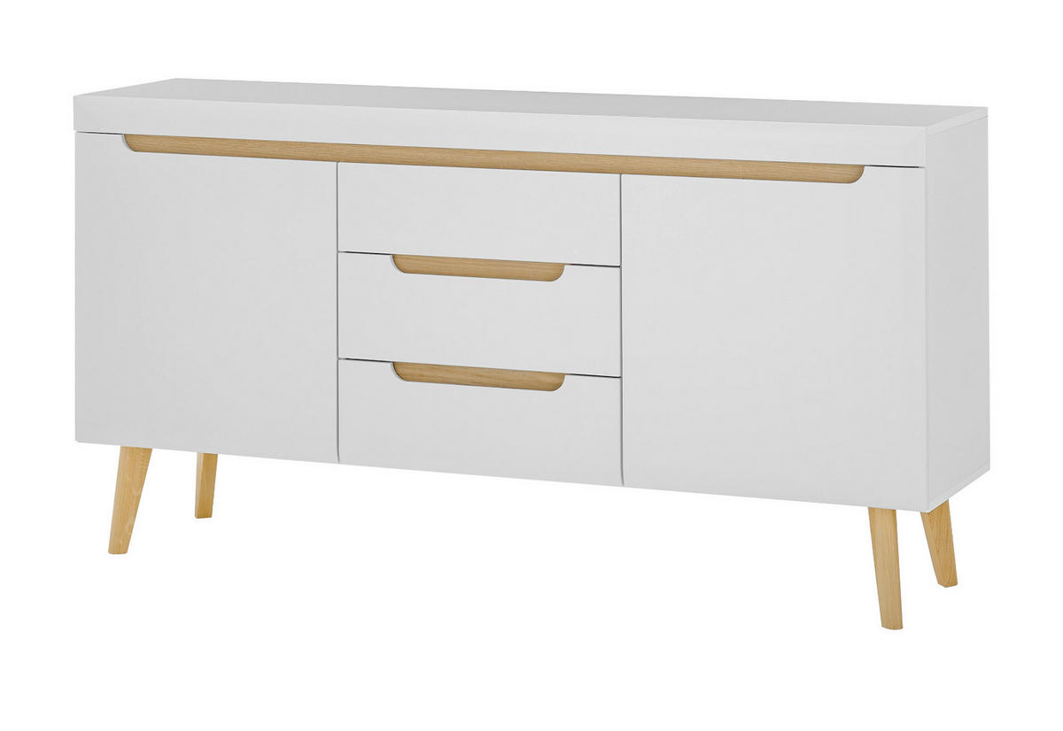 SIDEBOARD weiß matt, Eiche, skandinavisch 160 cm, Kommode mit Soft-Close-Funktion - Eichefarben/Weiß, Holz/Holzwerkstoff (160/83/40cm) - Furn.Design