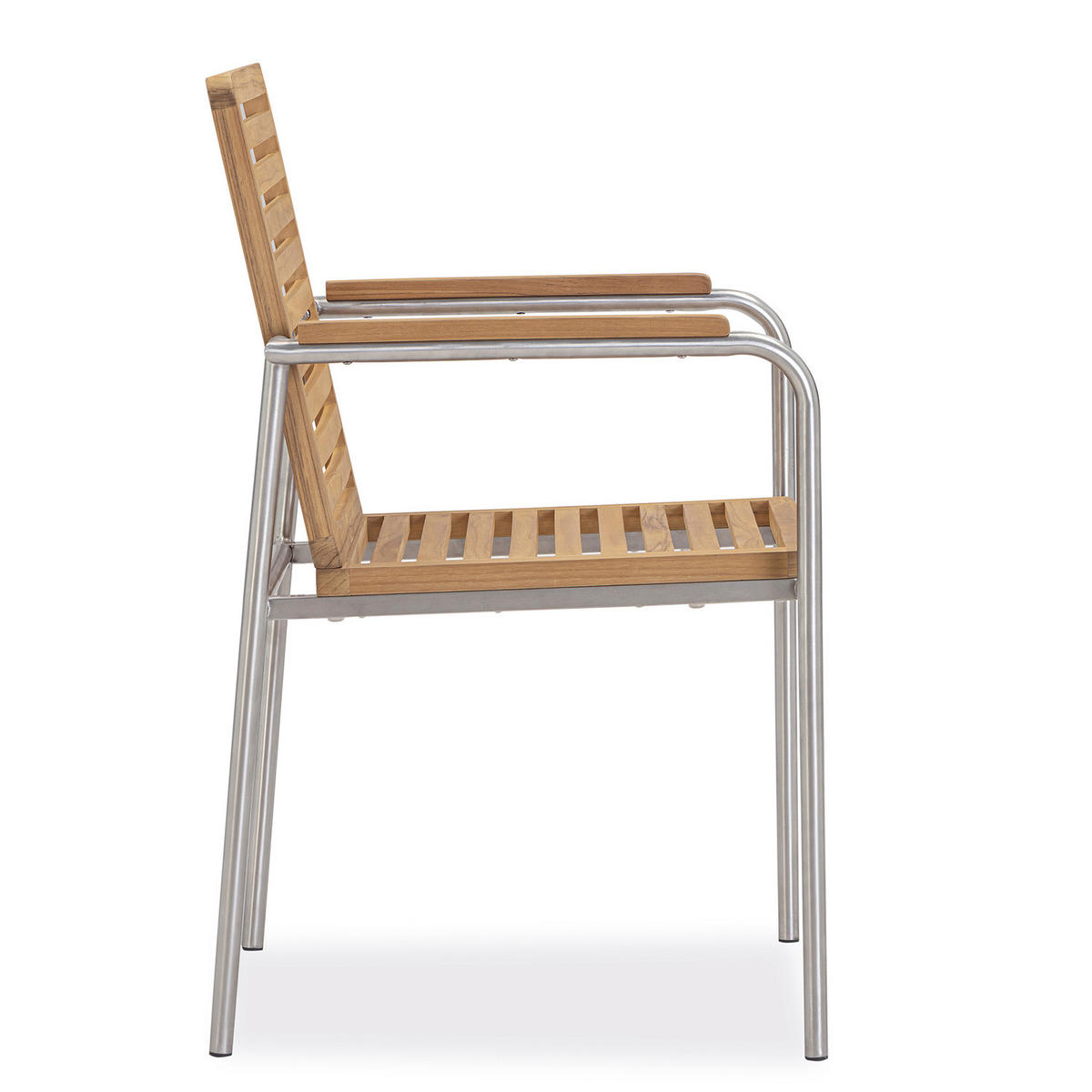 STAPELSTUHL - 2er-Set - Teak massiv / Edelstahl - Braun - Teakfarben, Holz/Metall (56/86/55cm) - home24