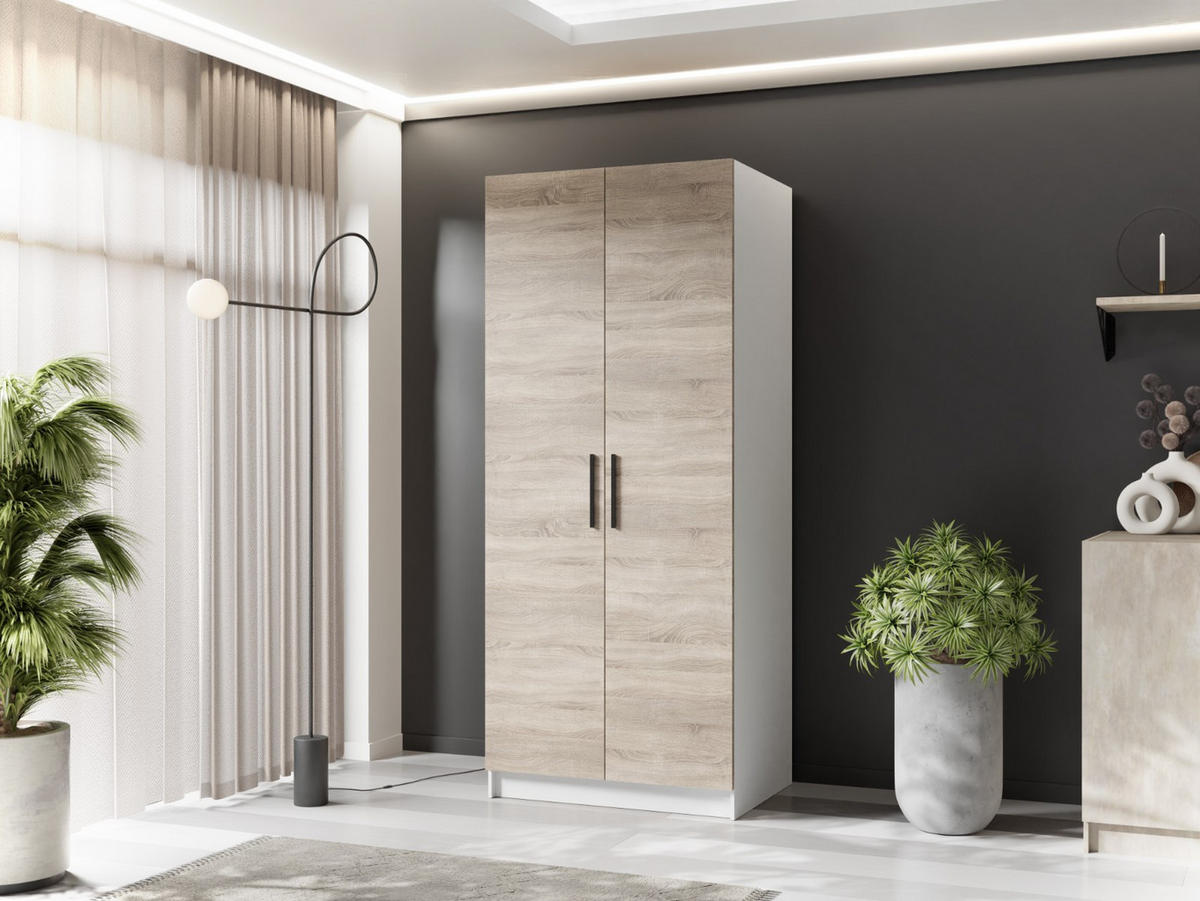 DULAP CU UȘI BATANTE GOLD 78 alb și stejar Sonoma - stejar Sonoma/alb, compozit lemnos (78/205/52.5cm) - Kier Furniture