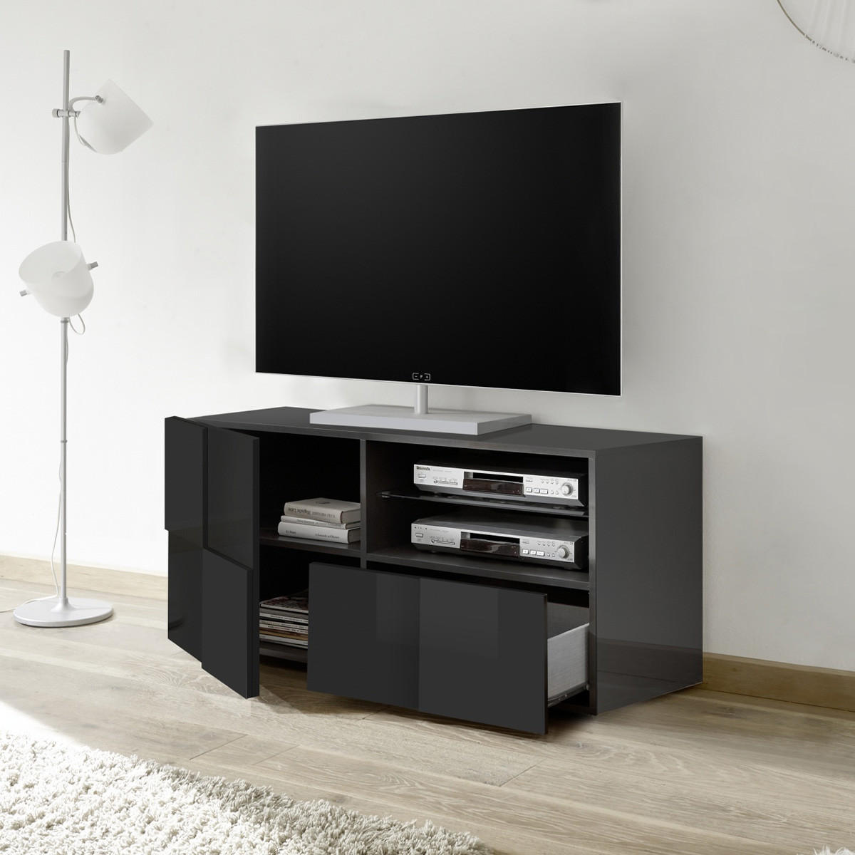 TV-MÖBEL klein 1 Tür und 1 Schublade L121 cm - Dama - Anthrazit, Holzwerkstoff (42/57/121cm) - Calicosy
