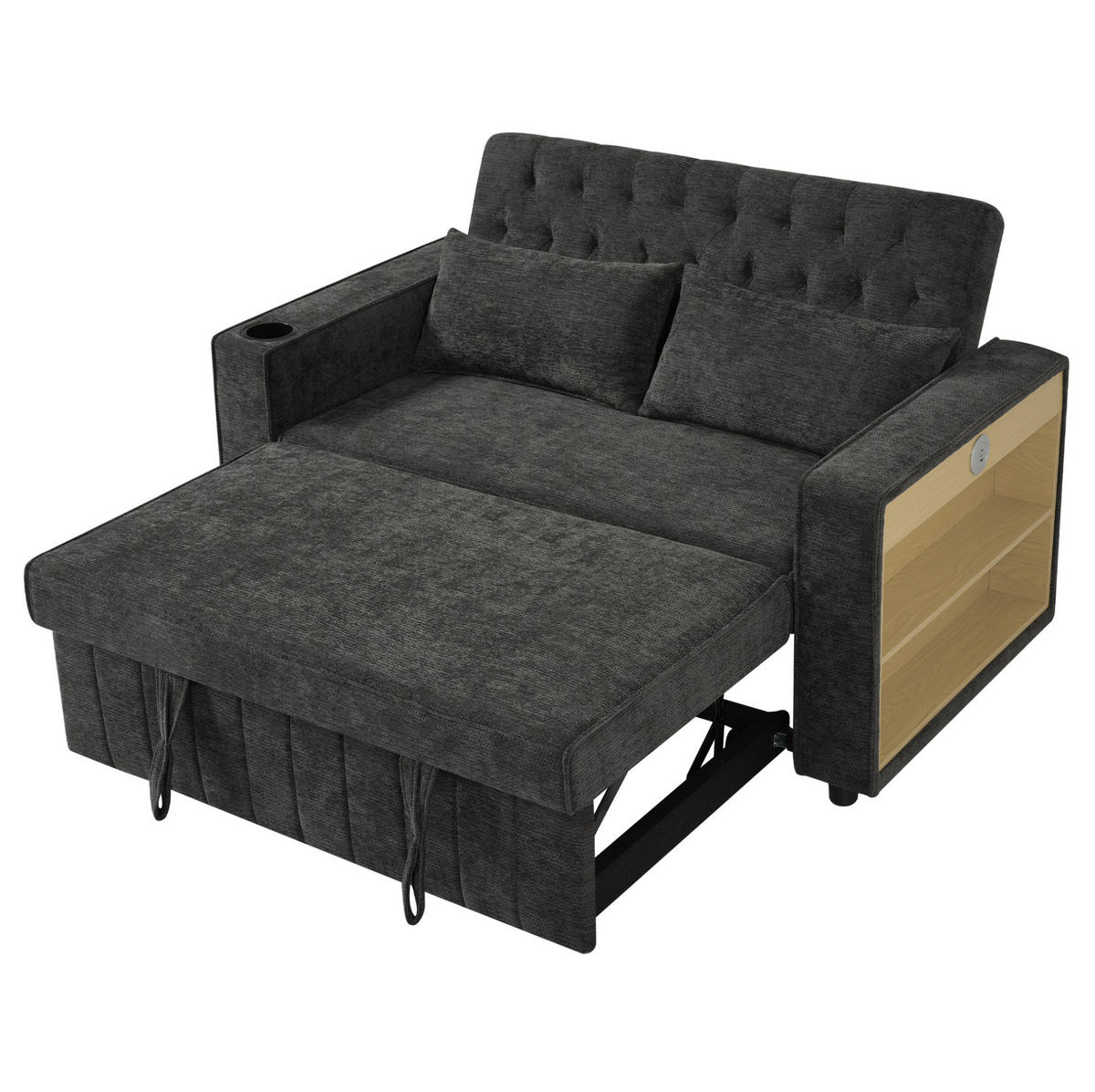 SCHLAFSOFA 2-Sitzer mit USB-Anschluss und Getränkehalter Chenille Grau 140/137/84 cm - Grau, Textil (140/84/137cm) - OKWISH