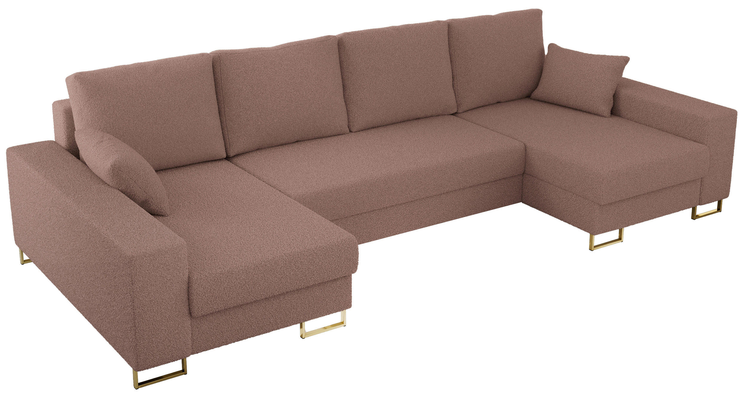 WOHNLANDSCHAFT DORIAN U Bouclé Rosa - Goldfarben/Rosa, Textil/Metall (312/95/138cm) - MKS