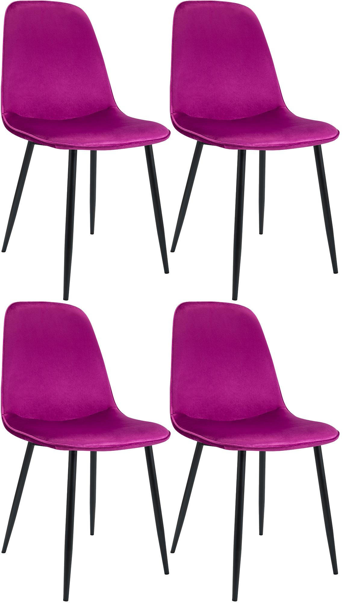 ESSZIMMERSTUHL 4er Set Samt Lila - Lila/Schwarz, Textil/Metall (45/88/54cm) - CLP