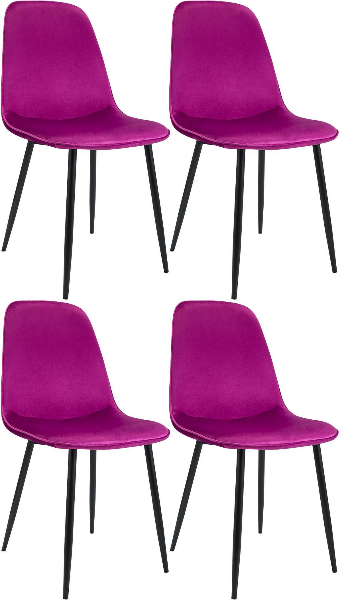 ESSZIMMERSTUHL 4er Set Samt Lila - Lila/Schwarz, Textil/Metall (45/88/54cm) - CLP