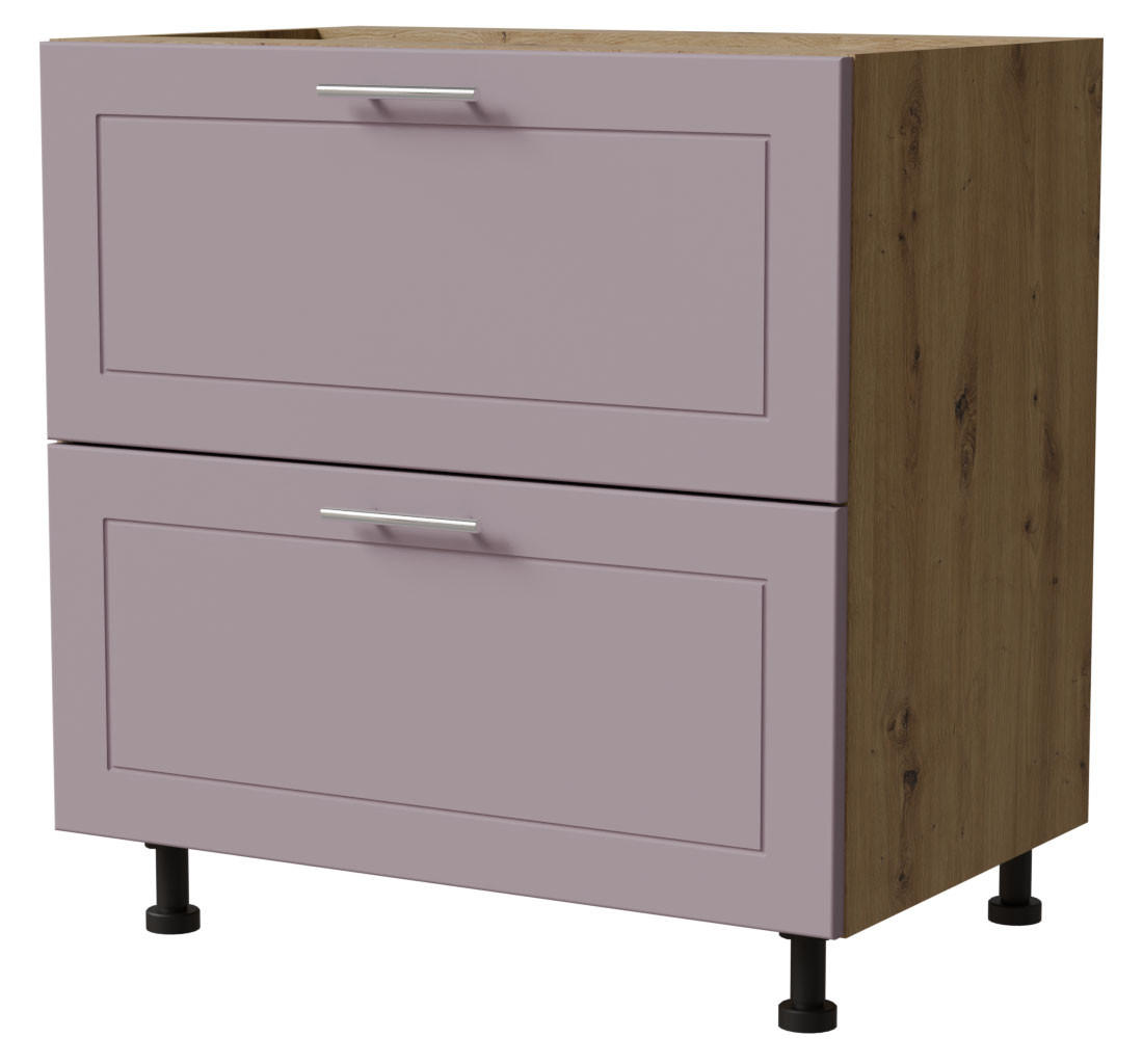 SCHUBLADENUNTERSCHRANK Bari D2/80 Eiche Artisan / RAL 4009 pastellviolett 80 / 50 / 82cm HETTICH Vollauszug - Violett/Eiche Artisan, Holz/Holzwerkstoff (80/82/50cm) - Feldmann-Wohnen