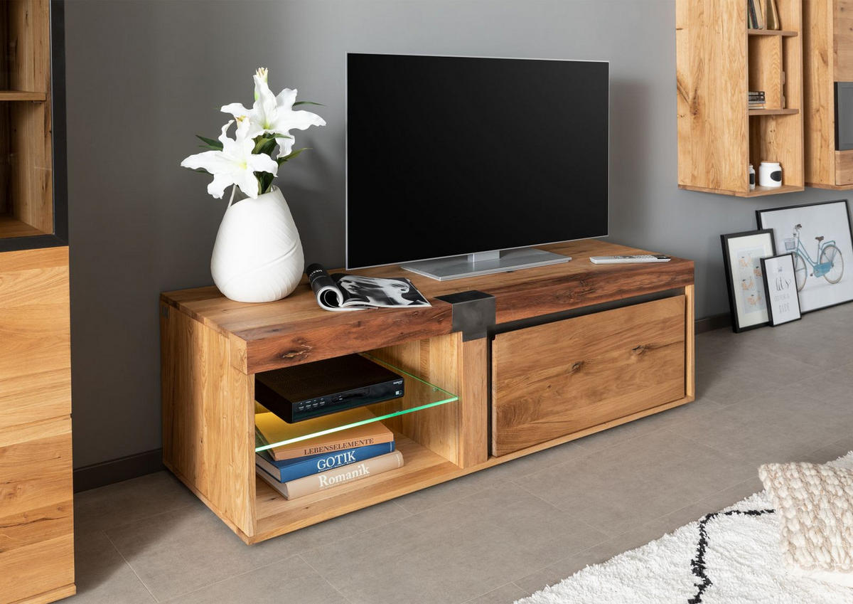TV-BOARD Wildeiche / Zerreiche 150x48x50 natur geölt NEW AMSTERDAM #01 - Naturfarben, Holz (150/50/48cm) - Massivmoebel24