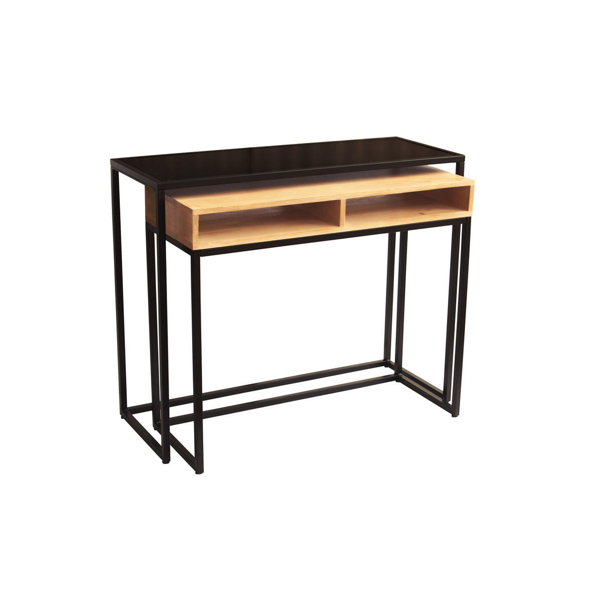 KONSOLE Mangoholz Metall B100 cm YPKA - Schwarz, Holz (100/38/81cm) - Miliboo