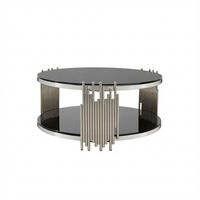 COUCHTISCH mit gehärteter Glasplatte 2 Ebenen Metallrahmen rund modern Standardgröße - Silberfarben/Schwarz, Glas/Holzwerkstoff (80/80/45cm) - EVRYAE