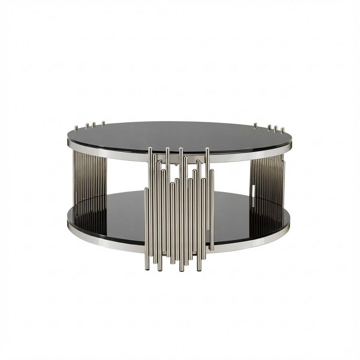 COUCHTISCH in Schwarz Runder Wohnzimmer für Wohnzimmer / Zuhause / Büro - Silberfarben/Schwarz, Glas/Holzwerkstoff (80/80/45cm) - STILVORA