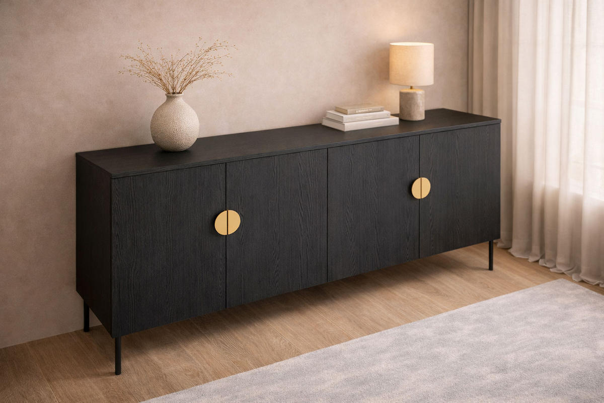 KOMMODE Mond anthrazit 213 / 40 / 87cm - Anthrazit/Goldfarben, Holz/Holzwerkstoff (213/87/40cm) - Feldmann-Wohnen